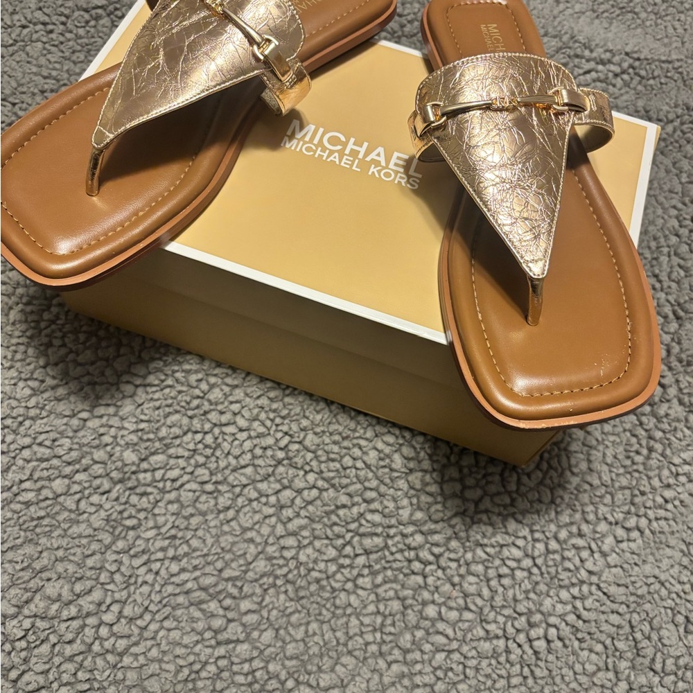 Michael Kors Metallic Gold and Tan Sandals